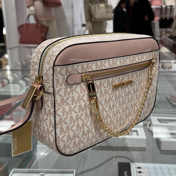 Michael Kors Jet Set Item Large East West Zip Chain Crossbody Optic White/Rs Gld - Picture 6 of 16